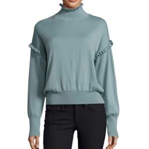 Rebecca Taylor Size XS Ruffled Turtleneck Sweater 100% Merino Wool Blue FLAW